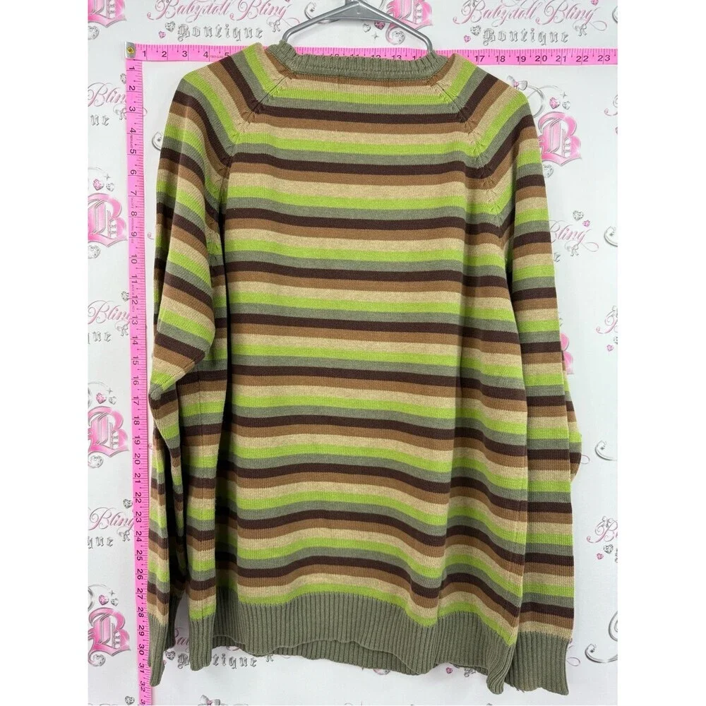 Cherokee sweater vintage y2k Striped Crewneck Sweater in Green, Brown, Tan